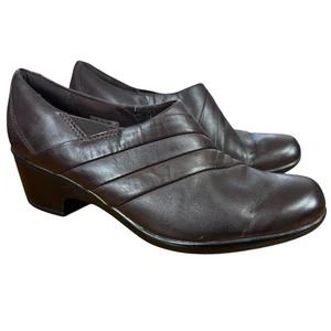 Clarks Genette Port Womens Brown Leather Clogs Comfort Shoes Chunky Heel sz 9.5 - Picture 1 of 16