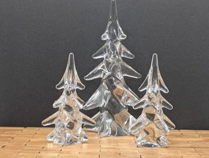 Dansk Full Lead Crystal Clear Art Glass Nativity Christmas Trees Set Of 3 - Picture 1 of 6