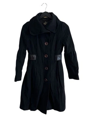 Abrigo para mujer Mackage negro de lana y cachemir con ribete de cuero talla S Foto 1 de 4