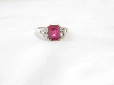Sterling Silver Lab Created Ruby Ring W/accents R1349 - Image 1 of 4