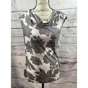 Blusa sin mangas con cuello capucha floral gris blanca Cabibeau XS - Imagen 1 de 5