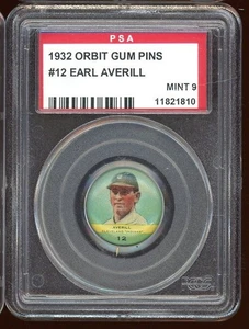 1932 Orbit Gum Pins PR2 Pins #12 Earl Averill PSA 9 - Picture 1 of 2