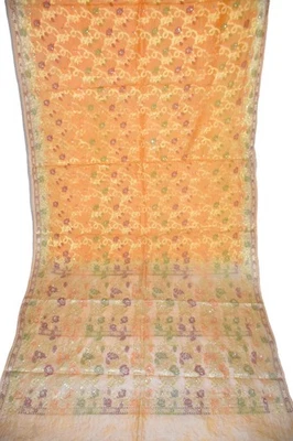 Sari Vintage Floral Dgn Lentejuelas Bordado Brocado Trabajo Multi Pura Seda Sari Foto 1 de 4