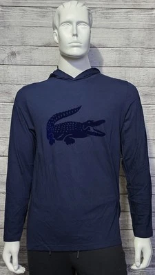 New Lacoste Mens Navy Blue Croc Logo Hooded Sleepshirt Tee Size Medium - Image 1 of 4
