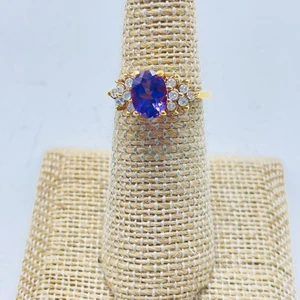 Goldfarben Lila Oval Stein Cocktail Ring Klar Kristall Cluster Damen - Bild 1 von 6