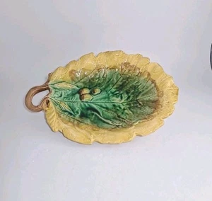 Antique Etruscan Majolica Oak Leaf Plate GSH 1880s Victorian HandPainted Pottery - Picture 1 of 13