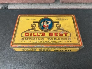 Antica scatola di latta vintage Dill's Best Smoking tabacco taglio spina affettata vuota con cerniera - Foto 1 di 5