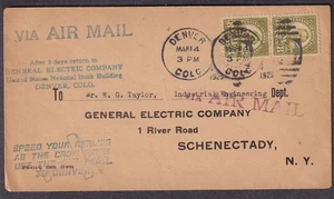 1925 Luftpost 8c Grant Paar Perfin Brief General Electric Company Denver nach NY - Bild 1 von 1