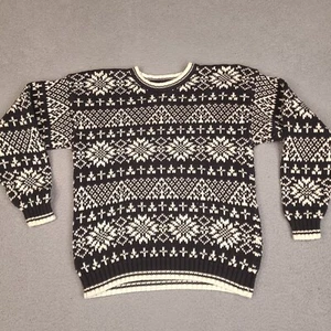 Gap Mens Sweater Small Black White Knit Long Sleeve Cotton Crew Neck Fair Isle - Picture 1 of 12
