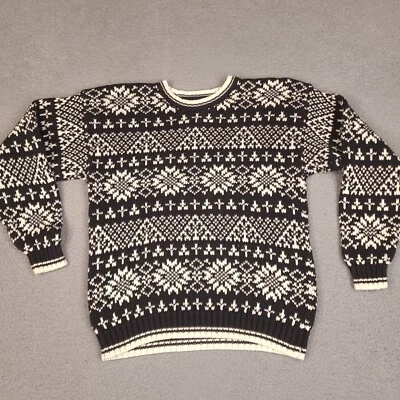 Gap Mens Sweater Small Black White Knit Long Sleeve Cotton Crew Neck Fair Isle - Image 1 of 4