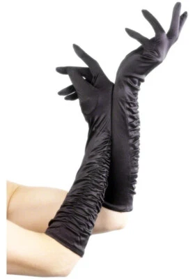 Smiffy's Sheer Desures Negro Largo Acanalado Tentress Guantes Teatro Años 20 30 Foto 1 de 2