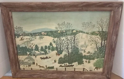 Grandma Moses Art Out For the Christmas Trees 22x28 Oak Frame Arthur Jaffe Print - Image 1 of 4