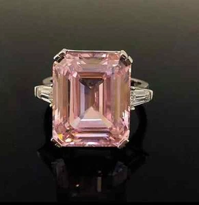 Anillo de boda de plata de ley 925 con zafiro rosa certificado natural para hombre/mujer - Imagen 1 de 4