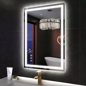 Modern 24x32in LED Bathroom Mirror Tempered Glass Anti-Fog Bluetooth Plug in - Picture 1 of 9