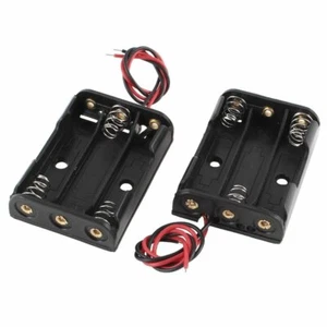 2 Pcs Black Plastic Battery Holder Case Wired for 3 x AAA 1.5V - Picture 1 of 1
