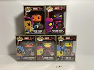 Funko Pops Blacklight - Spider Man, Dr. Strange, Iron man, Thor & Capt. America - Picture 1 of 9