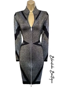 Karen Millen Size UK 8 10 EXQUISITE GREY BLACK SHIMMER KNIT BODYCON DRESS - Picture 1 of 6