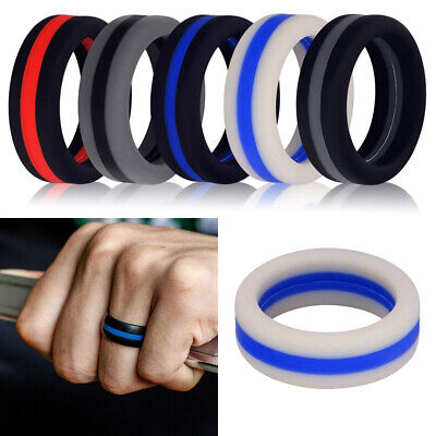 Flexible Silicone Rings Stripe Rubber Wedding Ring Bands For Men Women Size 7-13 • 0.99€