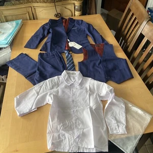 Yuan Lu Boys 5-Piece Suit Set Size 8 Blue Blazer Shirt Pants Vest Tie Formal Out - Picture 1 of 9
