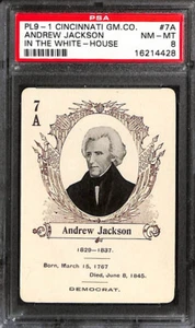 Tarjetas de presidente de la Casa Blanca PL9-1 Cincinnati GM, #7A Andrew Jackson, PSA 8 casi nuevas - Imagen 1 de 2