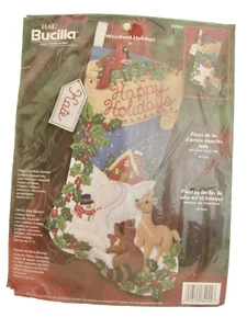 Vintage Bucilla Strumpf Set Woodland Holidays Weihnachten Hirsch Waschbär NOS 84944 - Bild 1 von 5