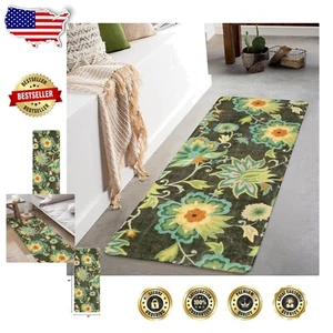 Elegante Alfombra Floral Corredor 2x5 - Alfombra Lavable Antideslizante para Espacios Interiores - Imagen 1 de 10