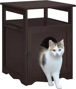 Cat Litter Box Enclosure, Hidden Litter Box Furniture with Open Shelf, Indoor Ca - Picture 1 of 9