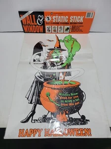 Vintage Halloween Witch Skeleton Static Stick Cling Wall Window Decoration 1996 - Picture 1 of 8
