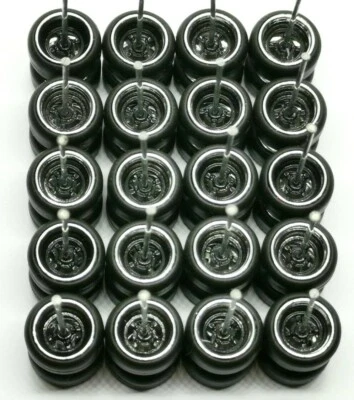 Hot Wheels 4 Spoke Black Chrome LINE Donut Long Axle Rubber Tire 10 set JDM 1:64 - Bild 1 von 4
