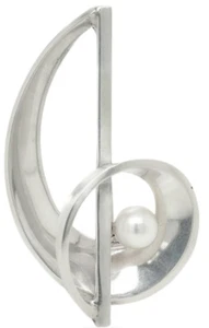 Spilla o spilla Antonio Pineda modernista messicano argento 970 e perle - Foto 1 di 9