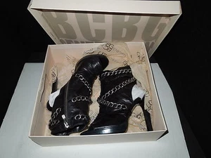 BCBGeneration "BG-Twist" Black Leather Dallas Vintage Platform Peep Toe 7.5M - Picture 1 of 2