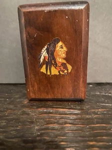 Vintage Holz Indianer Kopf Schmuckschatulle 3" Stash Box - Bild 1 von 5