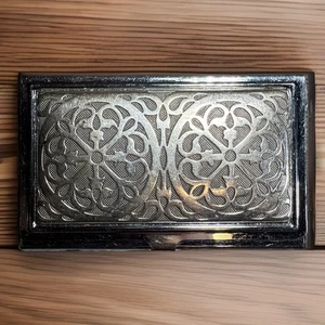BRIGHTON “Ferrara” Business Card Holder Lattice Silver Plated Mirrored Case 4x2” - Picture 1 of 8