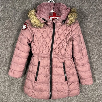 Canada Weather Gear Jacket Girls 10/12 Pink Quilted Puffer Faux Fur Hood Zip - Image 1 of 4