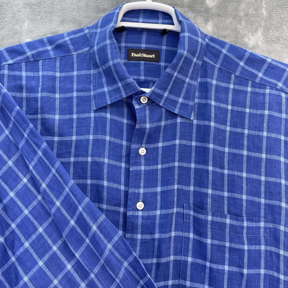 Paul Stuart Shirt Mens size XL 100% linen blue Canada designer casual preppy - Image 1 of 4