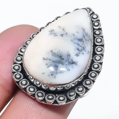 Подарочное кольцо ручной работы с регулируемым драгоценным камнем дендритным опалом в форме груши FR 2512 - Изображение 1 из 4