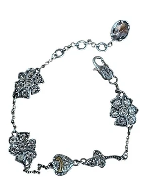 Pulsera Juicy Couture De Colección Tono Plata Cadena Pequeño Cristal Estrás Flores Foto 1 de 4