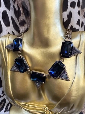 Collar Art Deco Sorrelli Vintage Vestido Azul GRANDE Cristal Swarovski Spike Foto 1 de 4