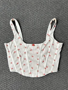 With Jean Cindy Corset Top Size S Women’s BNWT’s Pointelle White Floral Pattern - Picture 1 of 10