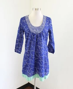 Boden Blue White Polka Dot Toulon Tunic Blouse Size UK 8 US 4 Embroidered Green - Picture 1 of 6