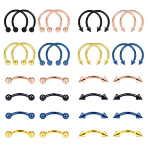 8pc Steel Horseshoe Lip Nose Septum Ear Curved Ring Eyebrow Ball Cone Piercing - Picture 1 of 14