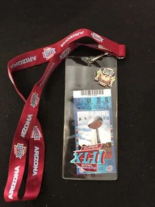 2008 Super Bowl Ticket 42 XLII Patriots Tom Brady & Giants Eli Manning with pin - Picture 1 of 2