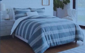 Threshold Chambray Yarn Dyed Stripe Duvet Cover + Shams Set ~ NEW Blue/White - Picture 1 of 5