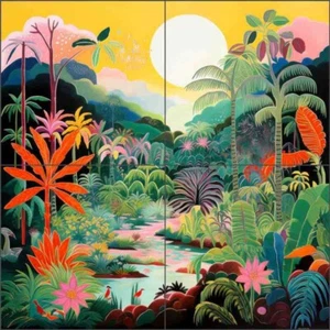 Mural de cerámica artística con salpicadero de azulejos tropicales Lazar Studios OB-LAZ15-36 - Imagen 1 de 7
