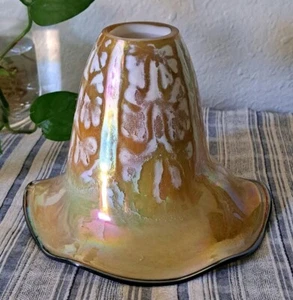 Gold Opalescent Ruffled Art Glass Lamp Shade Unmarked *4 Available*  - Picture 1 of 6