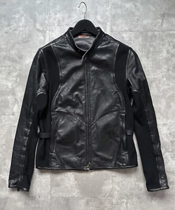 Herren PRADA Lederjacke schwarz Reißverschluss Bomber Biker Taschen Nylon Vintage Größe 52 - Bild 1 von 10