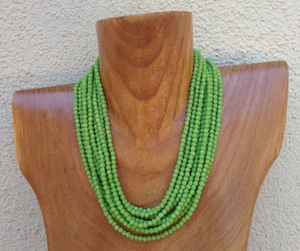VINTAGE JONNE NINE STRAND GREEN FACETED GLASS BEAD NECKLACE - Picture 1 of 5