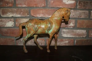 Rare Antique Horse Statue w Bridle Saddle Natural Aged Patina Steel Metal - Picture 1 of 5