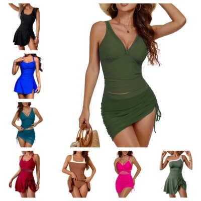 Damen Badeanzug mit Badeshorts Zwei Teilig Bademode Tankini Figurformend Frau - Bild 1 von 4