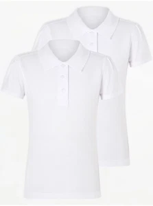 Girls 2 x Scallop White POLO Shirt Children Kid High School Uniform Short Sleeve - Picture 1 of 6